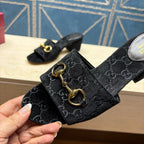 GG 26ss Chunky Heel Sandals 55 Black Velvet 741300