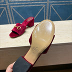 GG 26ss Chunky Heel Sandals 55 Bugundy Velvet 741301