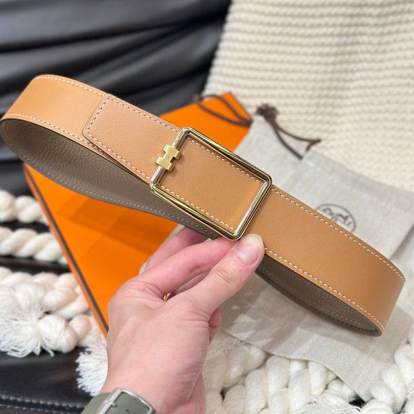 HM TUBE H BELT GOLD BUCKLE & REVERSIBLE HONEY ORANGE LEATHER STRAP 38MM