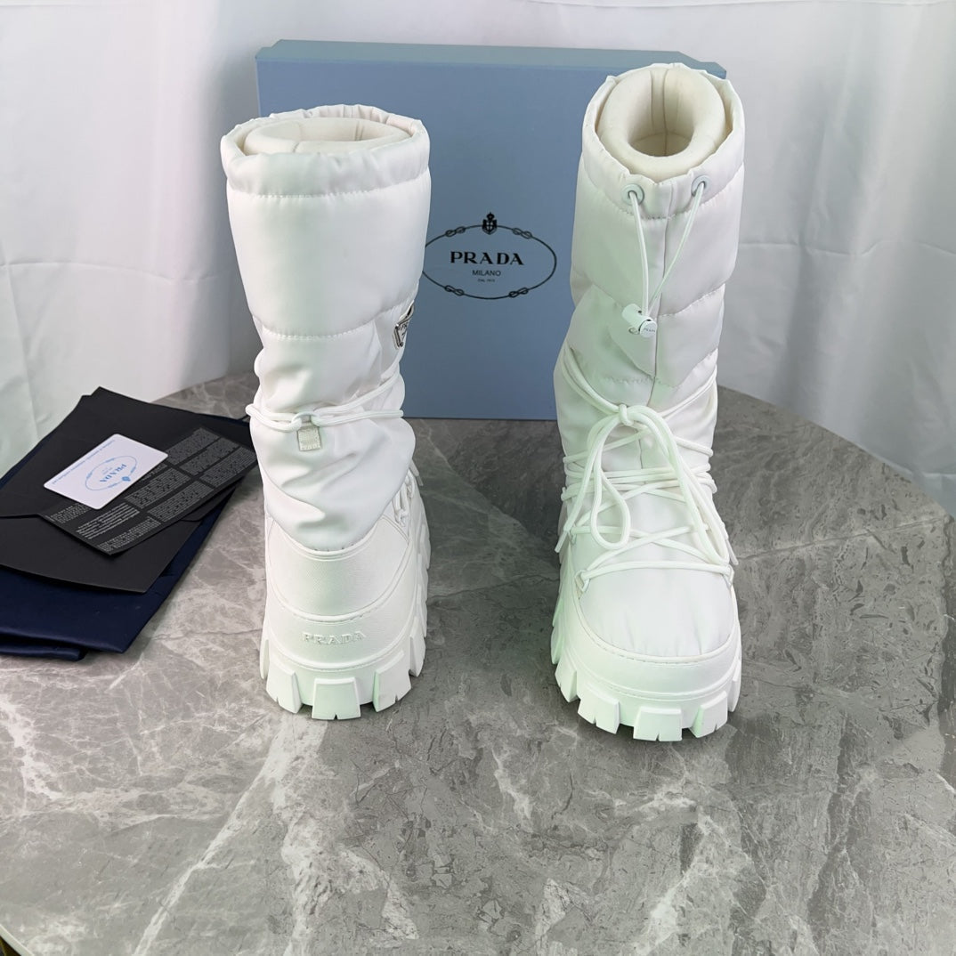 PRA Moon Boots White Recycled Nylon & Cowhide 454737