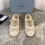Pra 26s Ballet Flat White Leather Fabric 635155