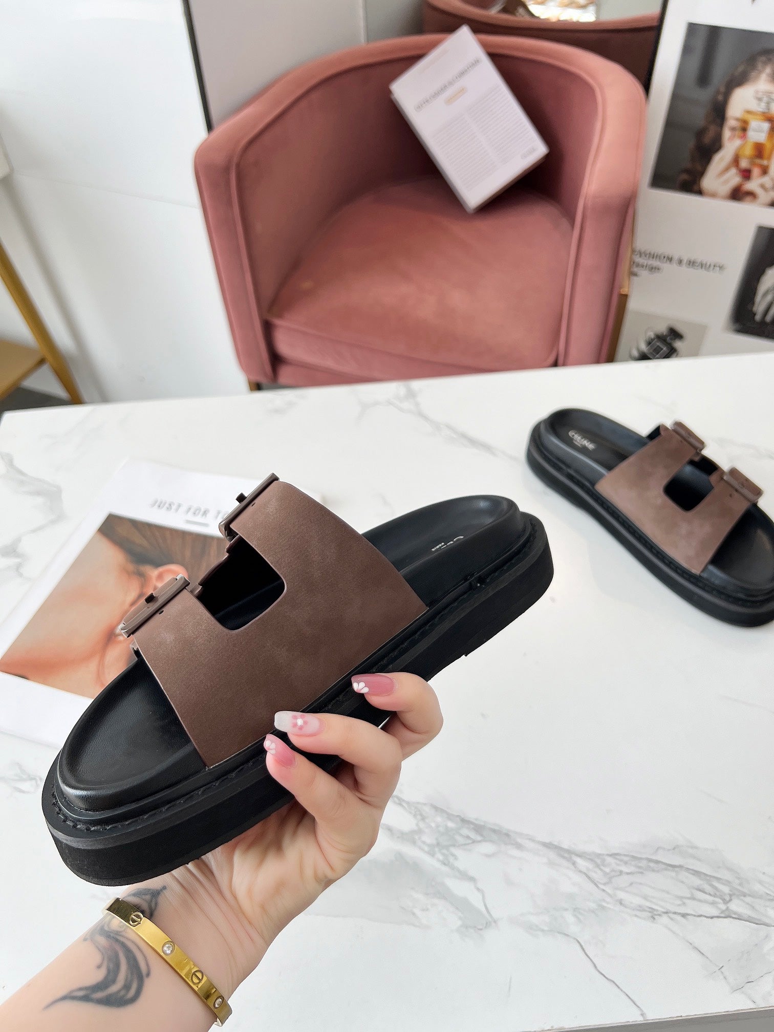 Celine 25C Dad Sandal Mule Ivory Brown Leather 238144