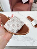 Celine 25C Slippers White Monagram Silk with Calfskin 238145
