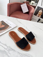Celine 25C Slippers Black Monagram Silk with Calfskin 238147