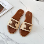 Celine 25C Slippers Beige mix Coffee Fabric with Calfskin 238149