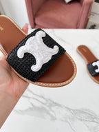 Celine 25C Slippers Black mix White Fabric with Calfskin 238151