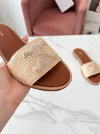 Celine 25C Slippers Beige Fabric with Calfskin 238154