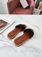 Celine 25C Slippers Black Fabric with Calfskin 238155