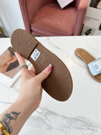 Celine 25C Slippers Baby Blue mix White Fabric with Calfskin 238165