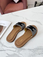 Celine 25C Slippers Black Fabric with Calfskin 238168