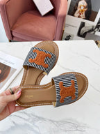 Celine 25C Slippers Black mix Orange Fabric with Calfskin 238170
