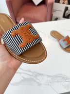 Celine 25C Slippers Black mix Orange Fabric with Calfskin 238170