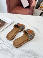 Celine 25C Slippers Black mix Orange Fabric with Calfskin 238170