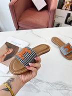 Celine 25C Slippers Black mix Orange Fabric with Calfskin 238170