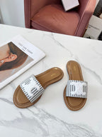 Celine 25C Slippers Gray mix White Fabric with Calfskin 238171