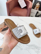 Celine 25C Slippers Gray mix White Fabric with Calfskin 238171