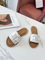 Celine 25C Slippers White Fabric with Calfskin 238157