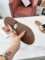 Celine 25C Slippers Beige mix Black Fabric with Calfskin 238158