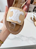 Celine 25C Lympia Sandal Beige mix White Fabric with Calfskin 238161