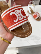 Celine 25C Lympia Sandal Red mix White Canvas with Calfskin 238173