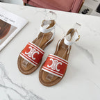 Celine 25C Lympia Sandal Red mix White Canvas with Calfskin 238173