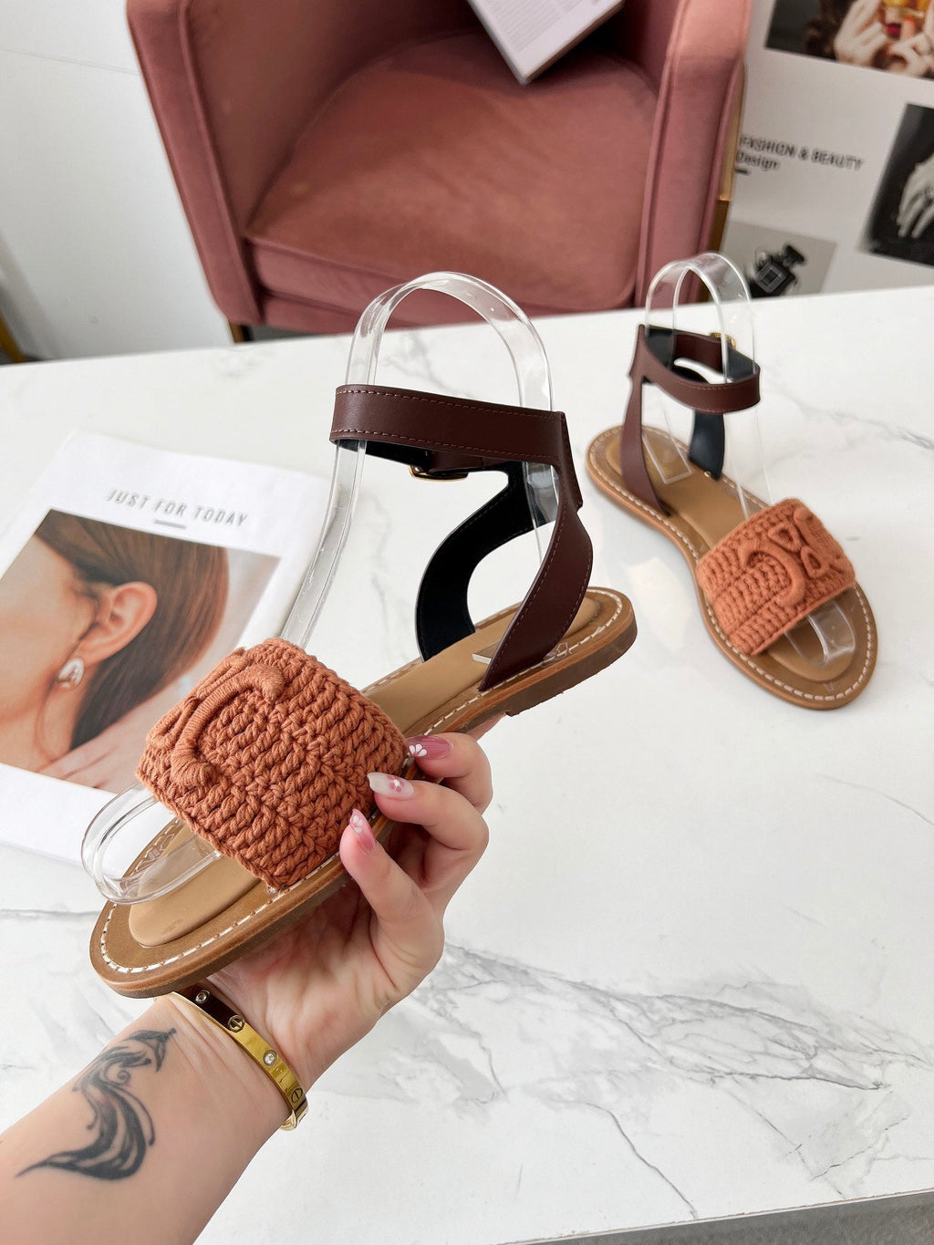Celine 25C Lympia Sandal Melon Orange Fabric with Calfskin 238174