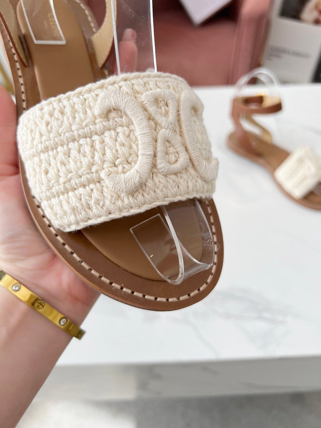 Celine 25C Lympia Sandal White Fabric with Calfskin 238175
