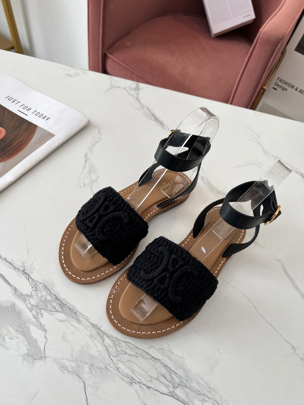 Celine 25C Lympia Sandal Black Fabric with Calfskin 238176