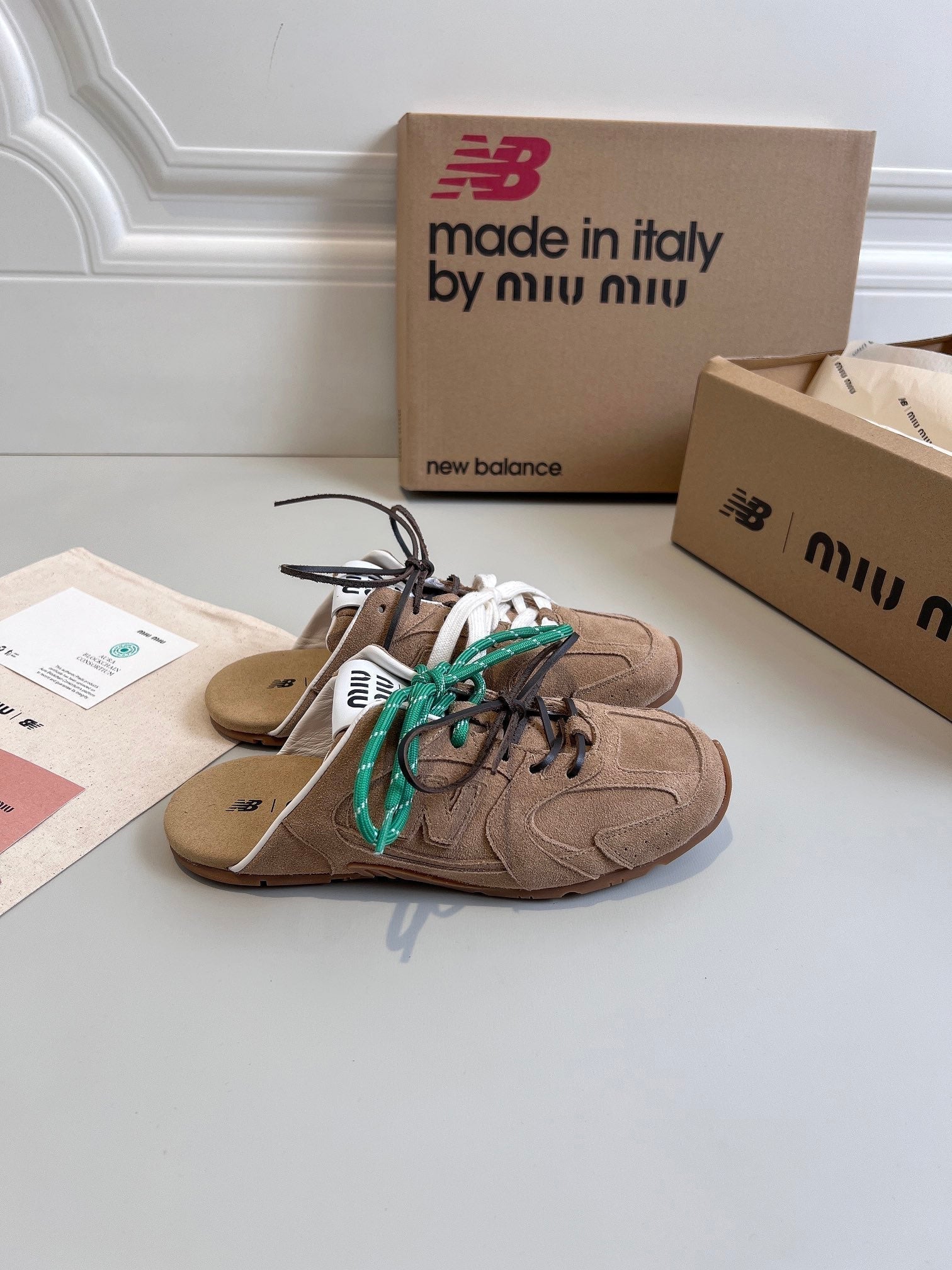 Miu x NB 530 SL Mules Light Brown Suede Leather 642517