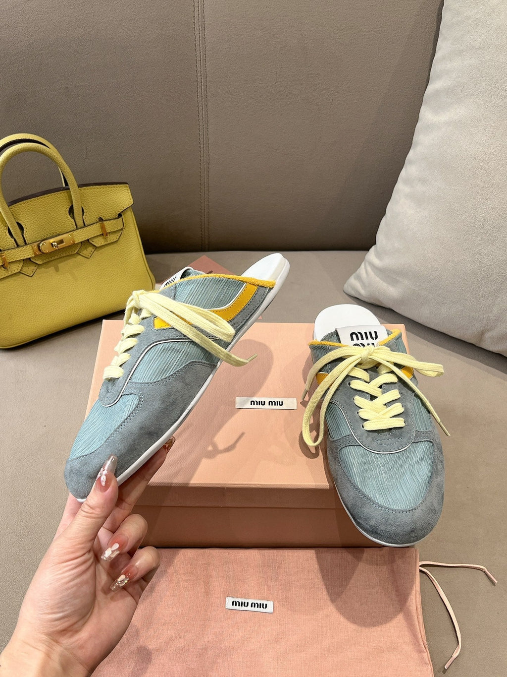 Miu x NB 530 SL Mules Teal Green Grey Mesh Suede 642508