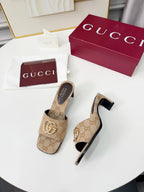 GG 2026 Early Spring Sandals Beige Canvas Sheepskin 688526