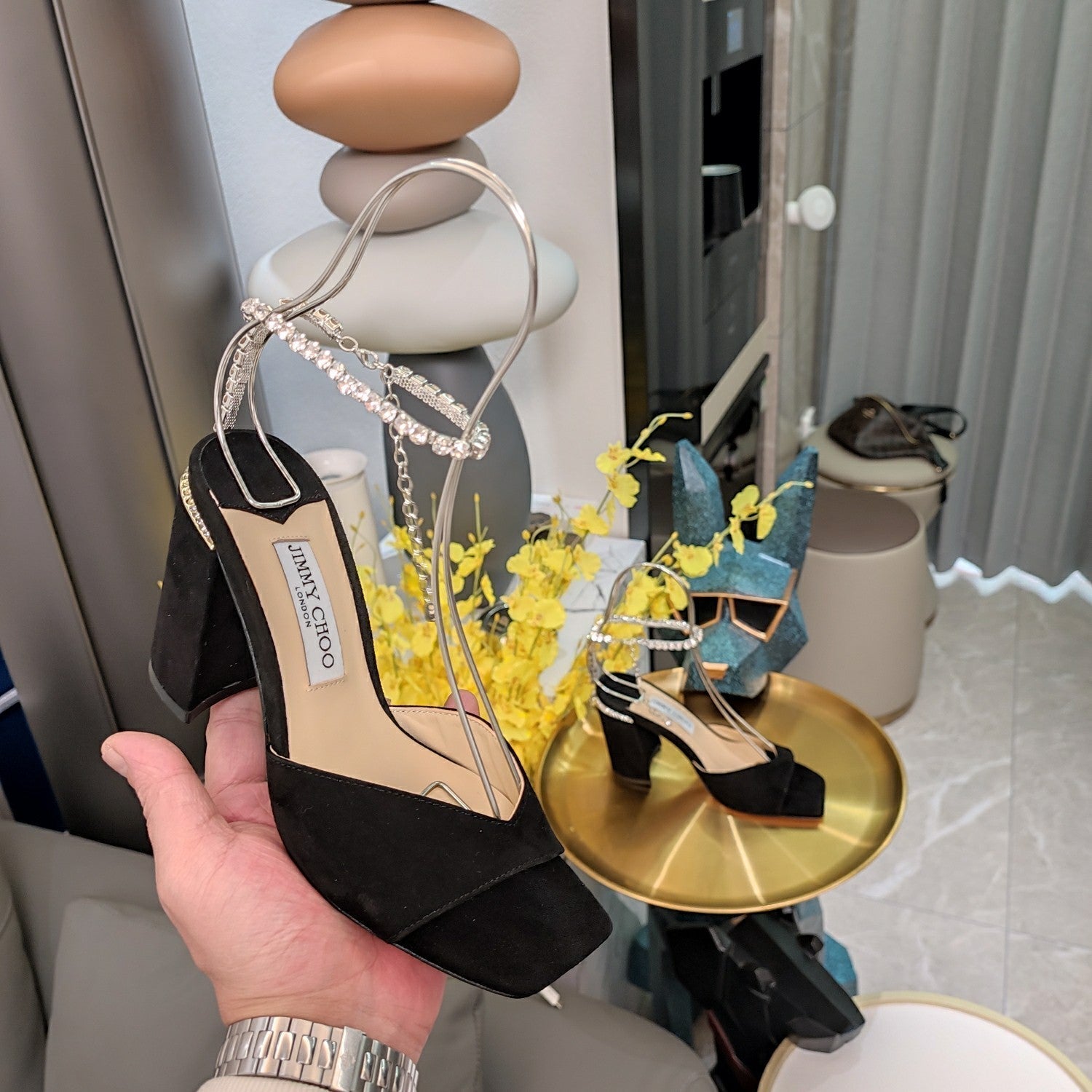 Jimmy 25 Saeda 85mm Sandals Black Suede 240083