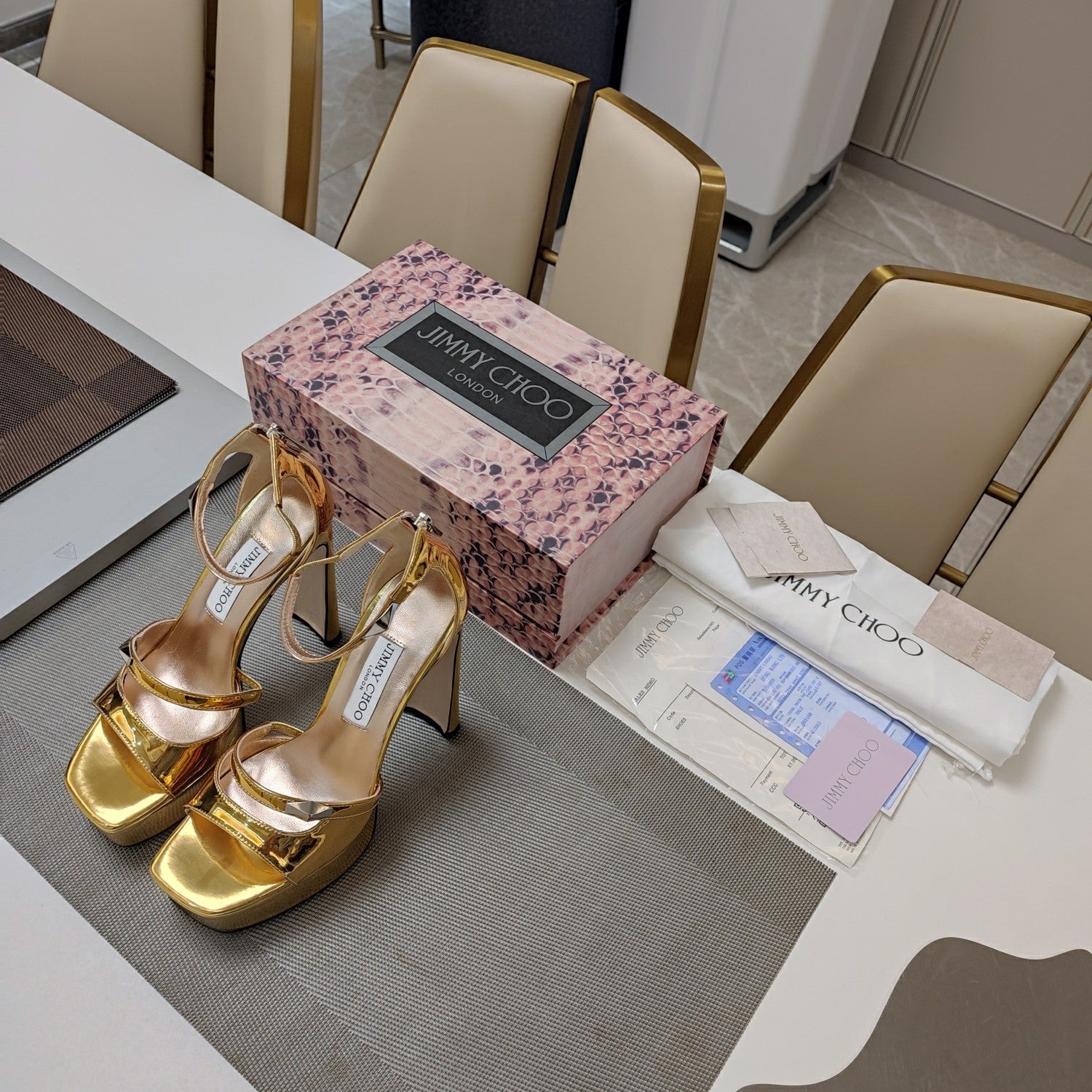 Jimmy 25 Platform Sandal Heels Gold   TPU Material 240010