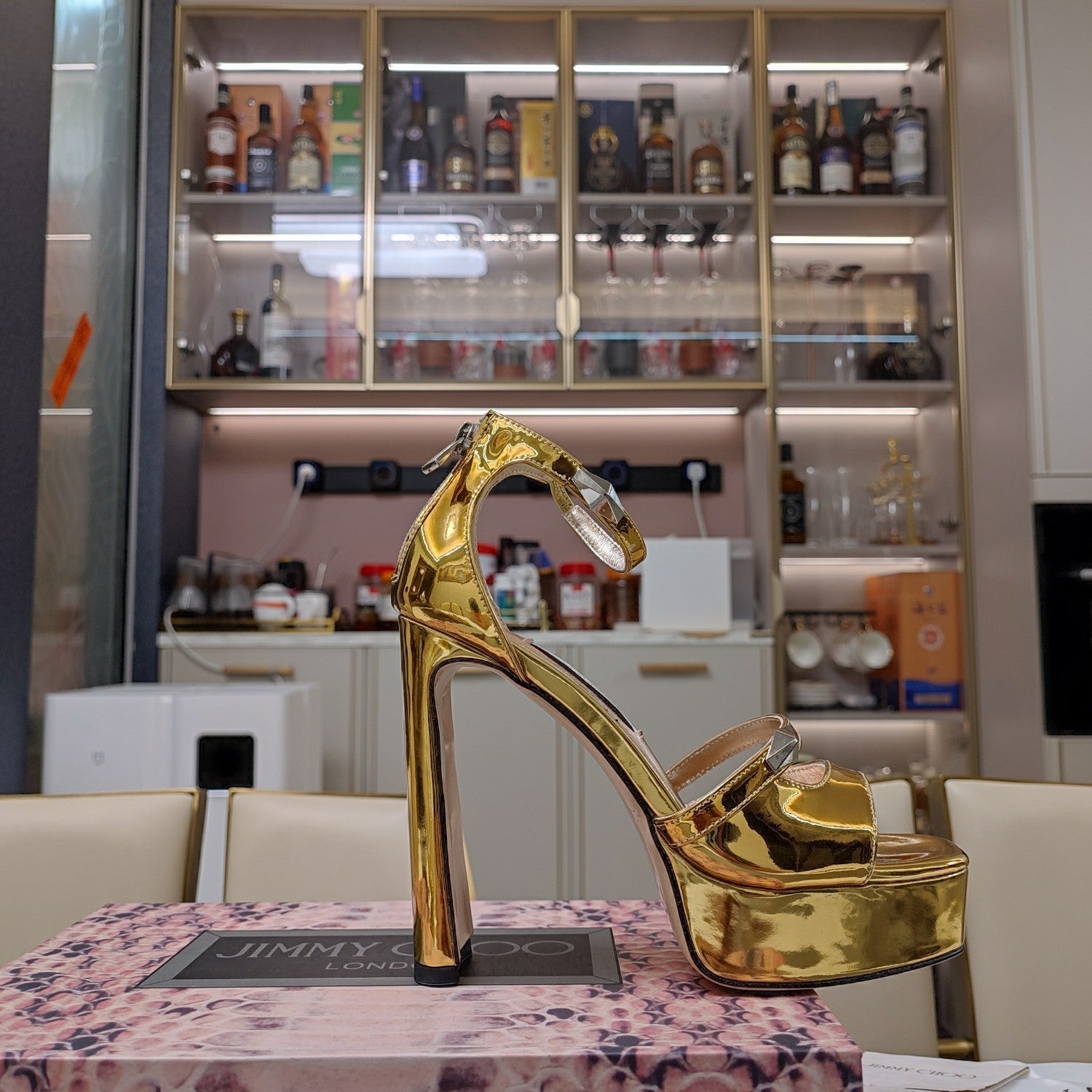 Jimmy 25 Platform Sandal Heels Gold   TPU Material 240010