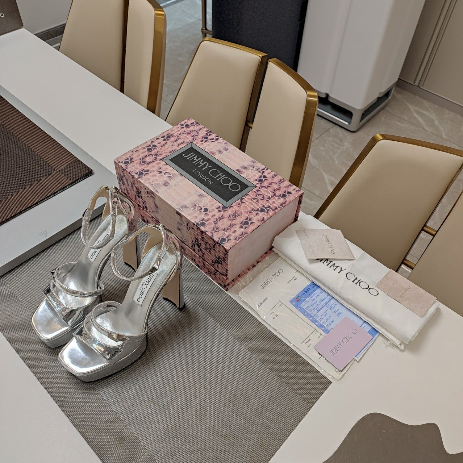 Jimmy 25 Platform Sandal Heels Silver   TPU Material 240008