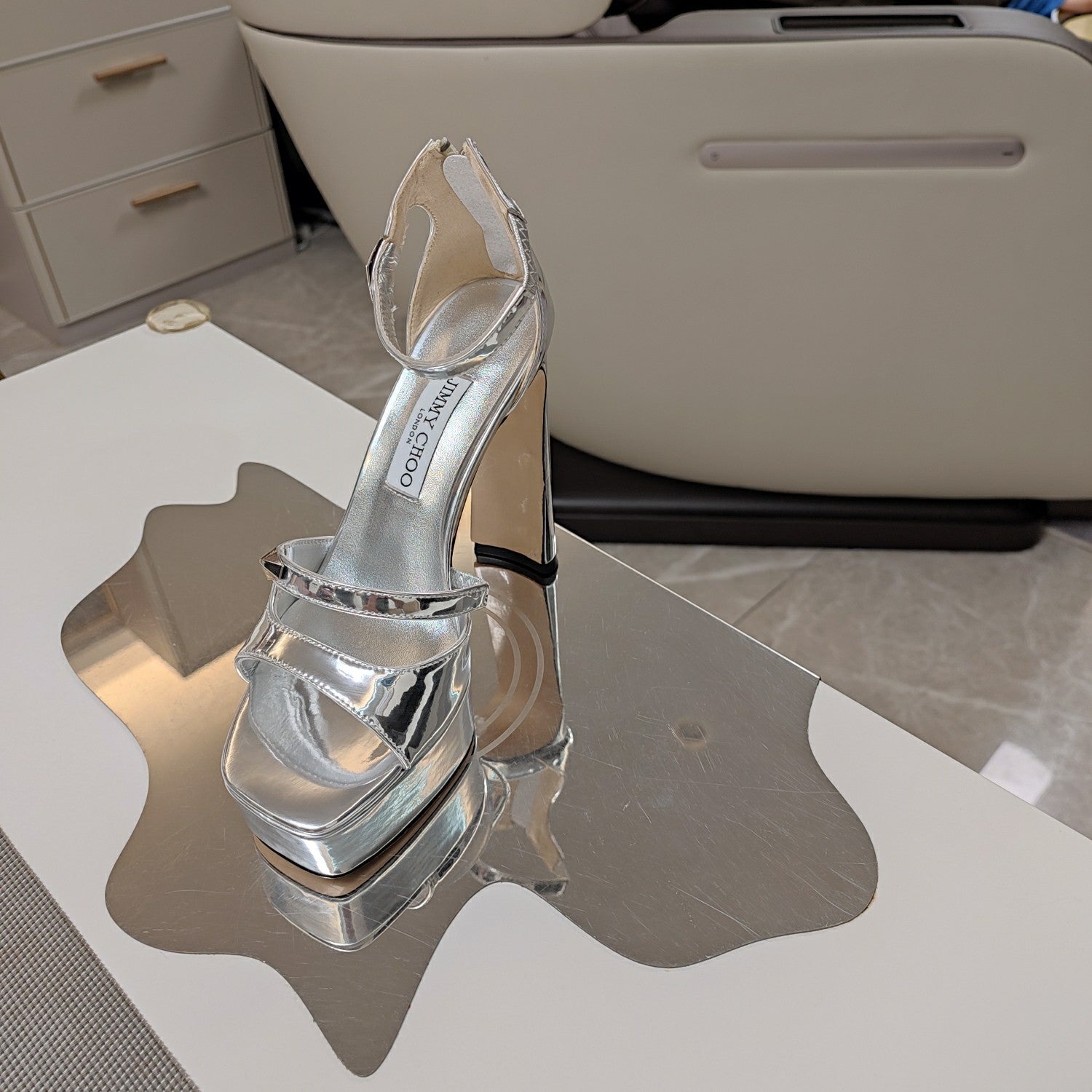 Jimmy 25 Platform Sandal Heels Silver   TPU Material 240008