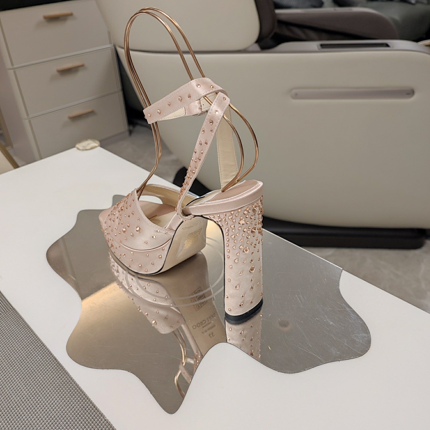 Jimmy 25 Platform Sandal Heels Lady Pink Silk Satin 240012