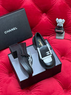 CC MOCCASIN LOAFER IN BLACK MIX WHITE LAMBSKIN