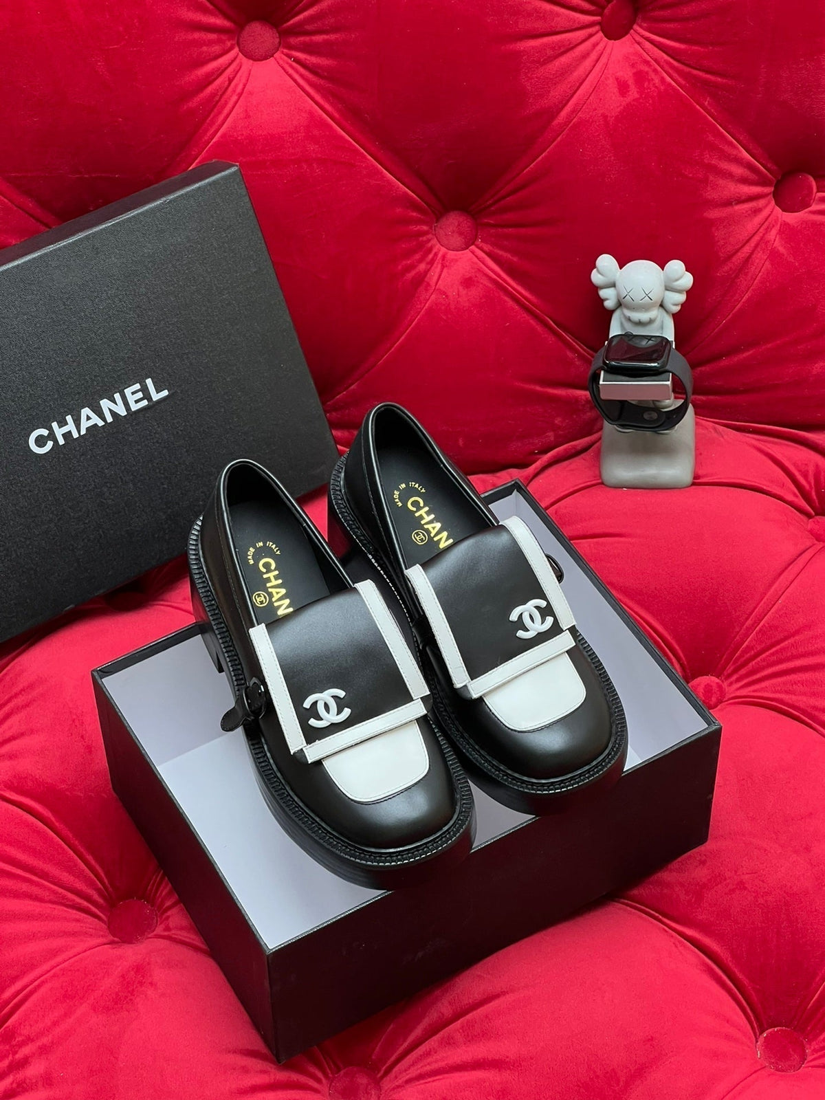 CC MOCCASIN LOAFER IN BLACK MIX WHITE LAMBSKIN