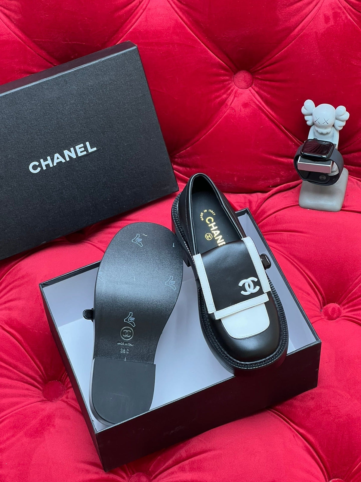 CC MOCCASIN LOAFER IN BLACK MIX WHITE LAMBSKIN