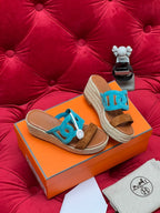 HM Lthea Espadrille Brown Mix Blue Suede And Jute Rope 969490
