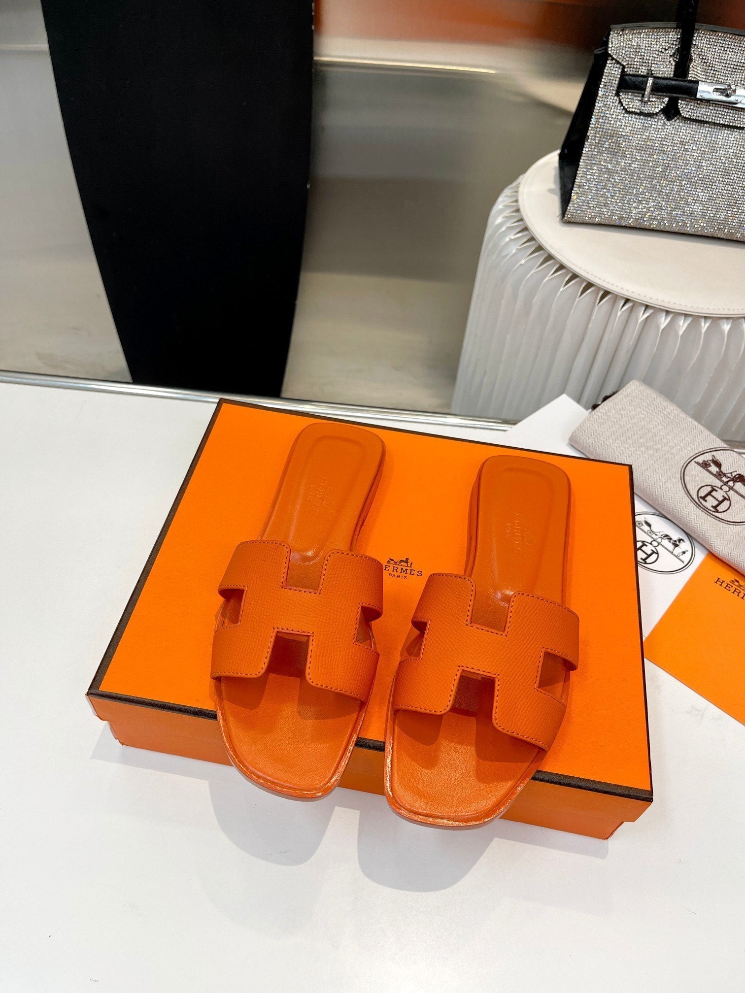 0ran sandal orange swift calfskin