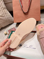 LP Charms Walk Babouche Loafer Pink Pastel Suede With Rabbit Fur Lining 206225