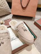 LP Charms Walk Babouche Loafer Bisque Cream mix White Suede With Rabbit Fur Lining 206243