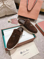 LP Charms Walk Babouche Loafer Bottele Brown Suede With Rabbit Fur Lining 206245