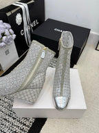 CC 26 Wedge Heel Boot Silver Mesh Leather 588856
