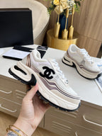 cc trainer black beige calfskin white mesh