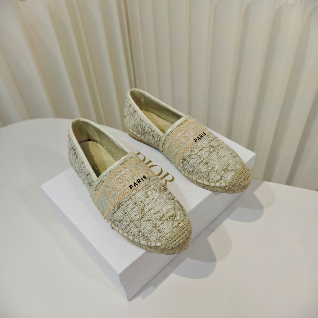 CD Granville Espadrilles Cream Cannage Tweed Sequin 632505