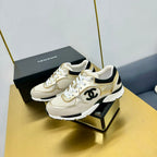 cc womens sneaker in light gold wool tweed gold calfskin and beige suede calfskin 137569