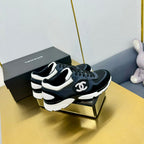 cc womens sneaker in black wool tweed navy blue calfskin and black suede calfskin 137571
